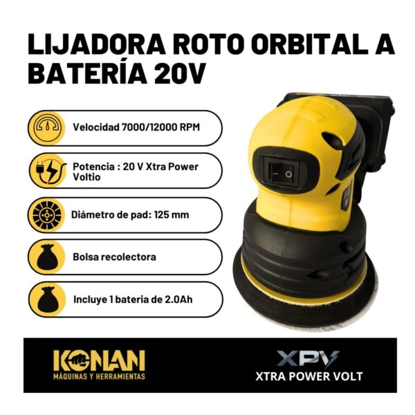 Konan Lijadora Rotorbital a Batería 20v Xtra Power - Imagen 2