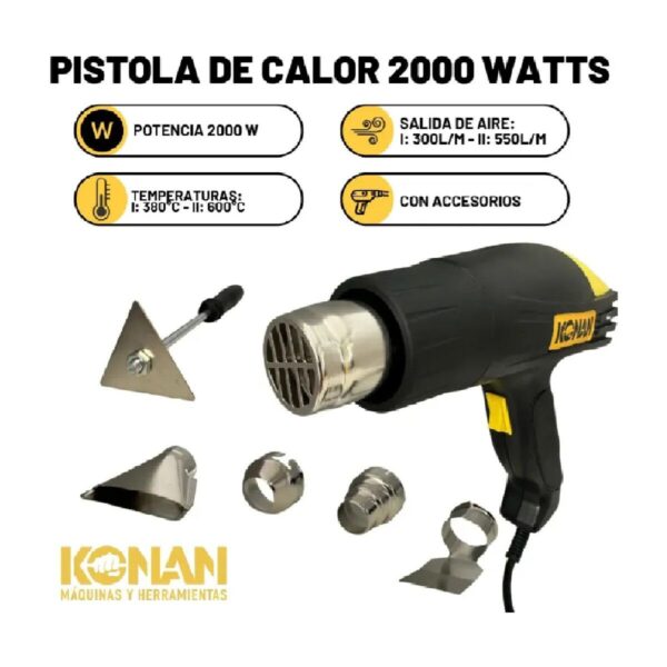 Konan Pistola de Calor 2000w con Accesorios - Imagen 2