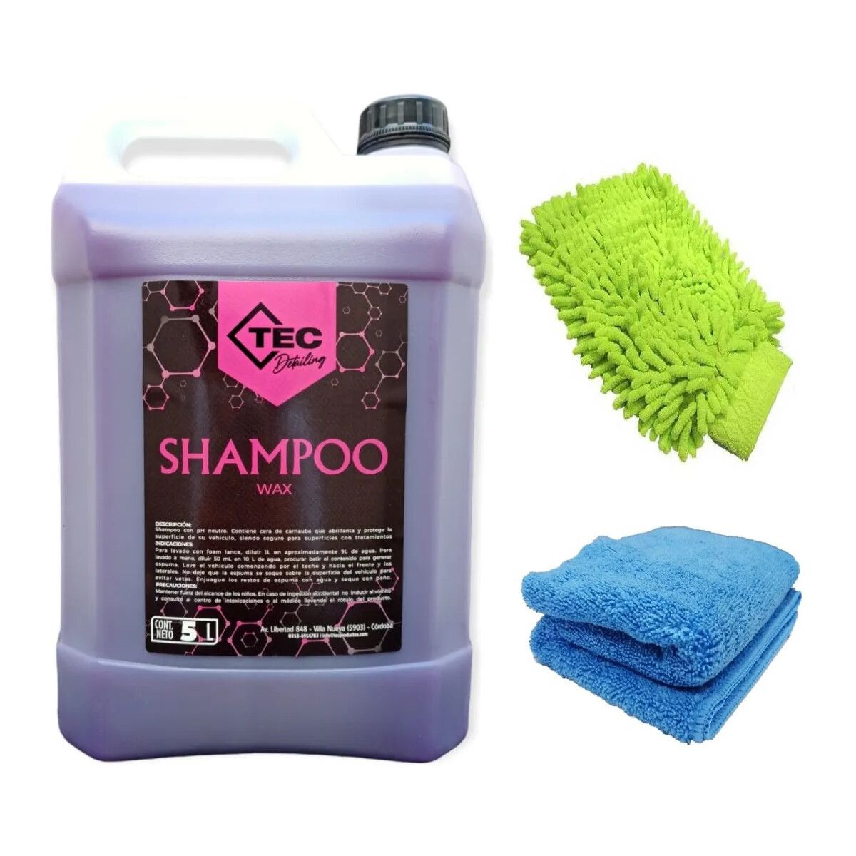 Tec Kit de Lavado Shampoo 5 Lts + Manopla + Microfibra