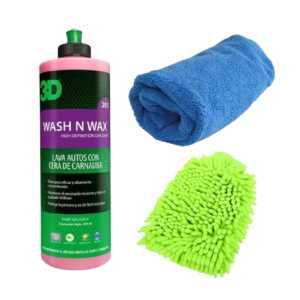 3D Kit Lavado Shampoo 500ml con Cera Microfibra y Manopla