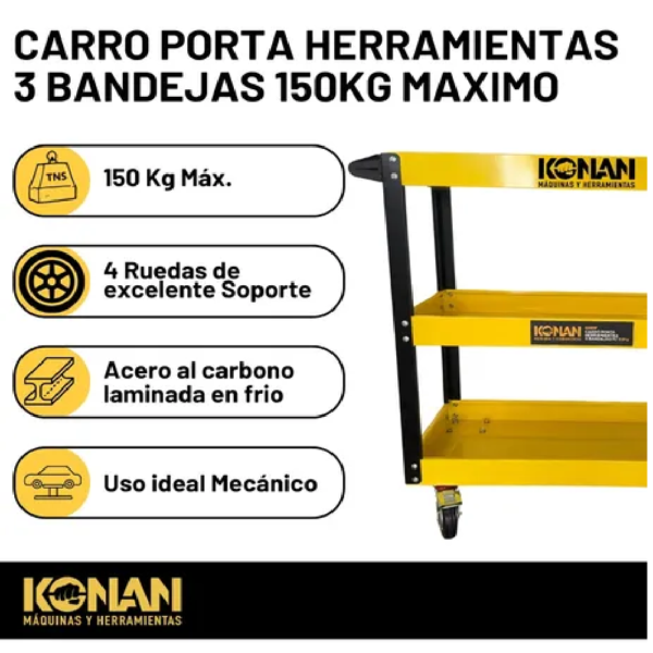 Konan Mesa Carro Rodante 3 Bandejas Detailing - Imagen 2