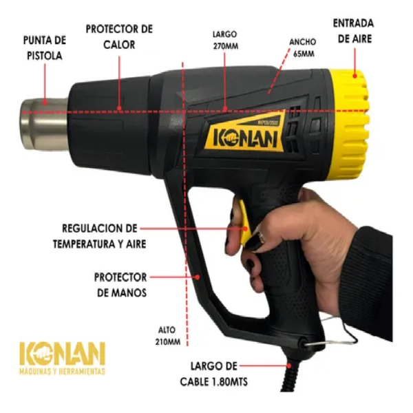 Konan Pistola de Calor con Maletin y Accesorios 2000w - Imagen 2