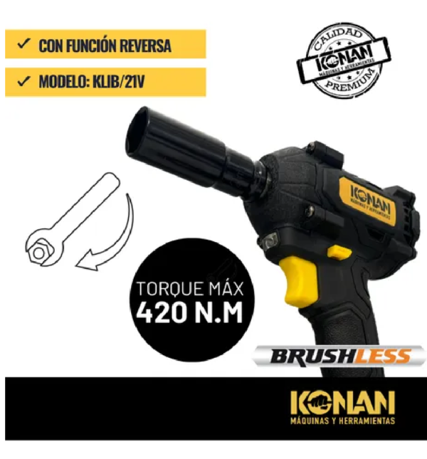 Konan Llave de Impacto 1/2 21v + 2 Baterias - Imagen 4