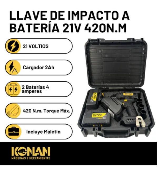 Konan Llave de Impacto 1/2 21v + 2 Baterias - Imagen 2