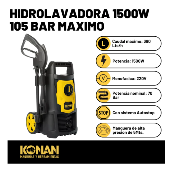 Konan Hidrolavadora 1500W 105 Bar - Imagen 3