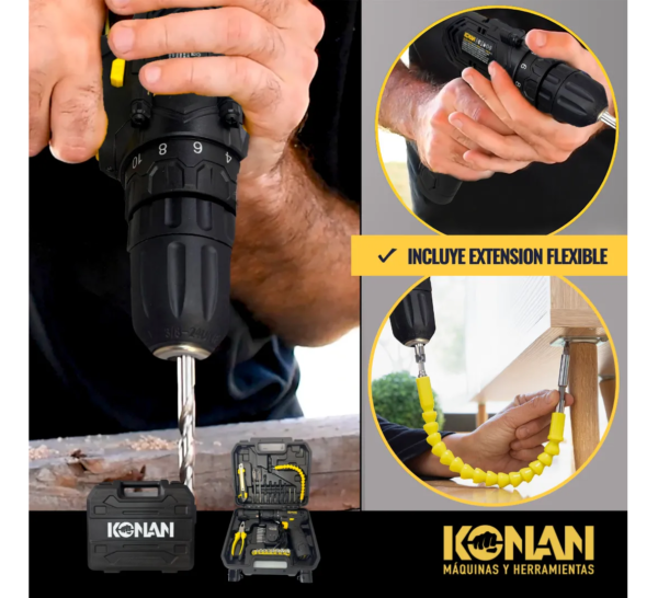 Konan Set Taladro a Batería 12v con Herramientas y Accesorios - Imagen 2
