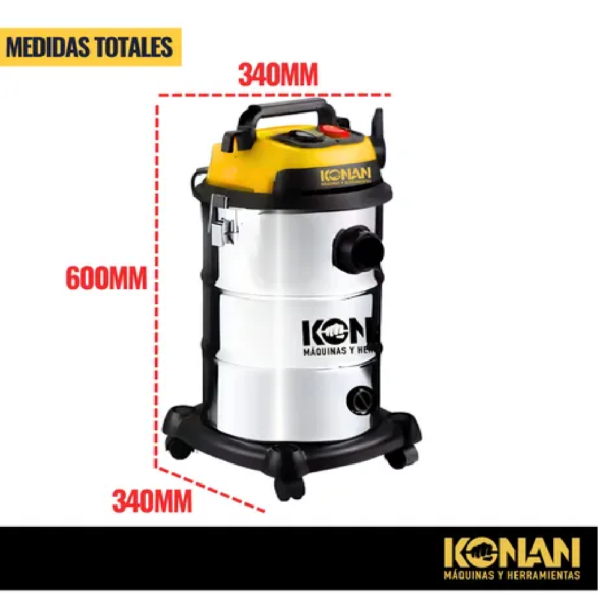 Konan Aspiradora Sopladora 30 Lts Tacho Acero Inoxidable - Imagen 5