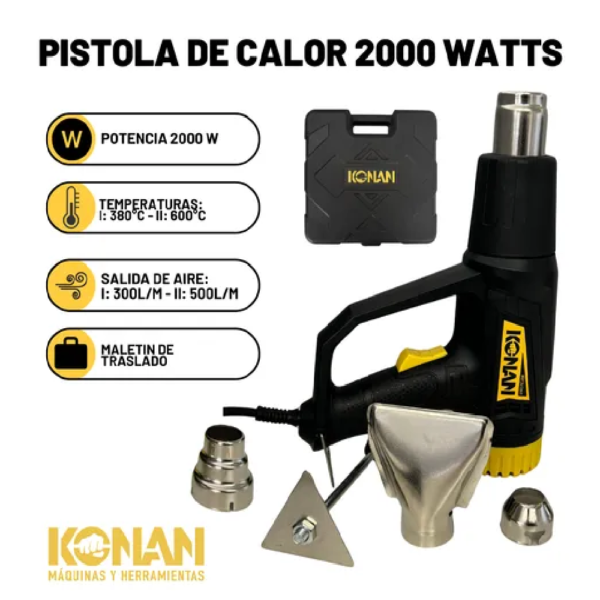 Konan Pistola de Calor con Maletin y Accesorios 2000w - Imagen 3